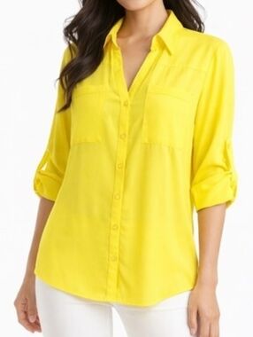 Express Portofino Bright Yellow Button-Up Blouse Size S P